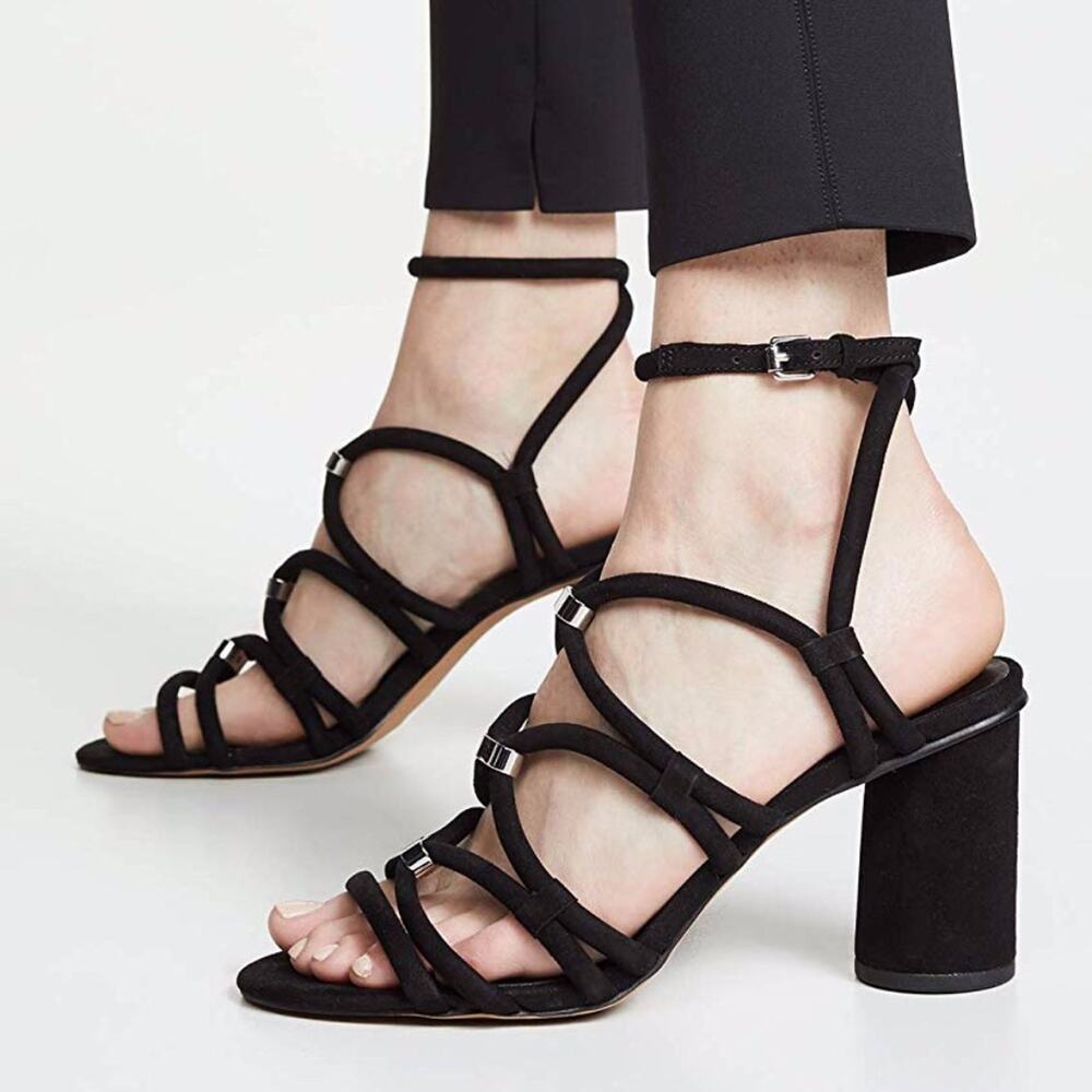 Rebecca Minkoff Apoline Black Suede Strappy Block Heel Sandal NWOB Womens 6.5